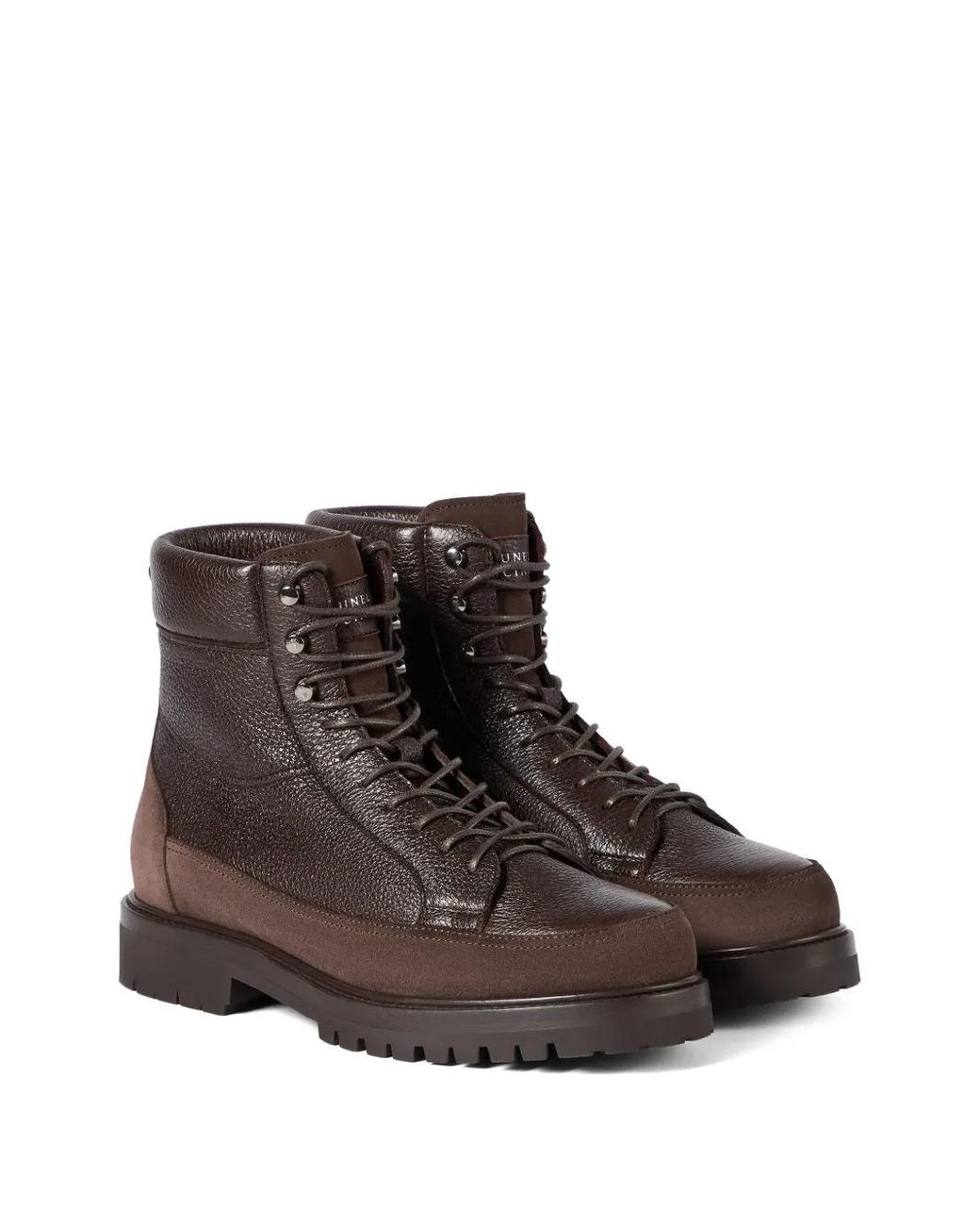 Brunello Cucinelli Brown Bottines En Cuir Grainé Et Daim for men