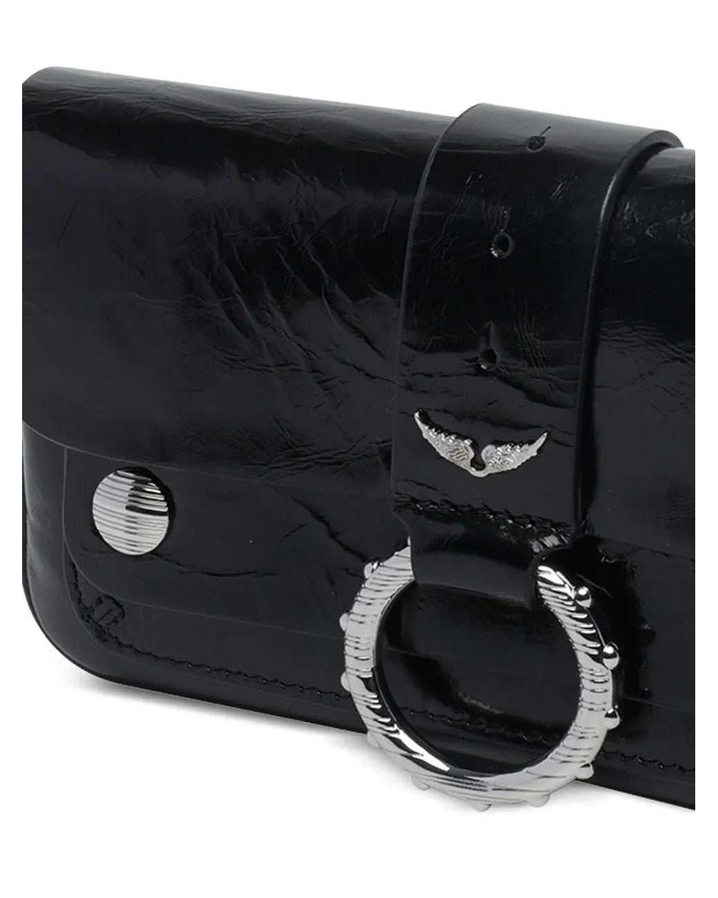 Zadig & Voltaire Black Portefeuille En Cuir À Effet Froissé Et Bandoulière Chaîne