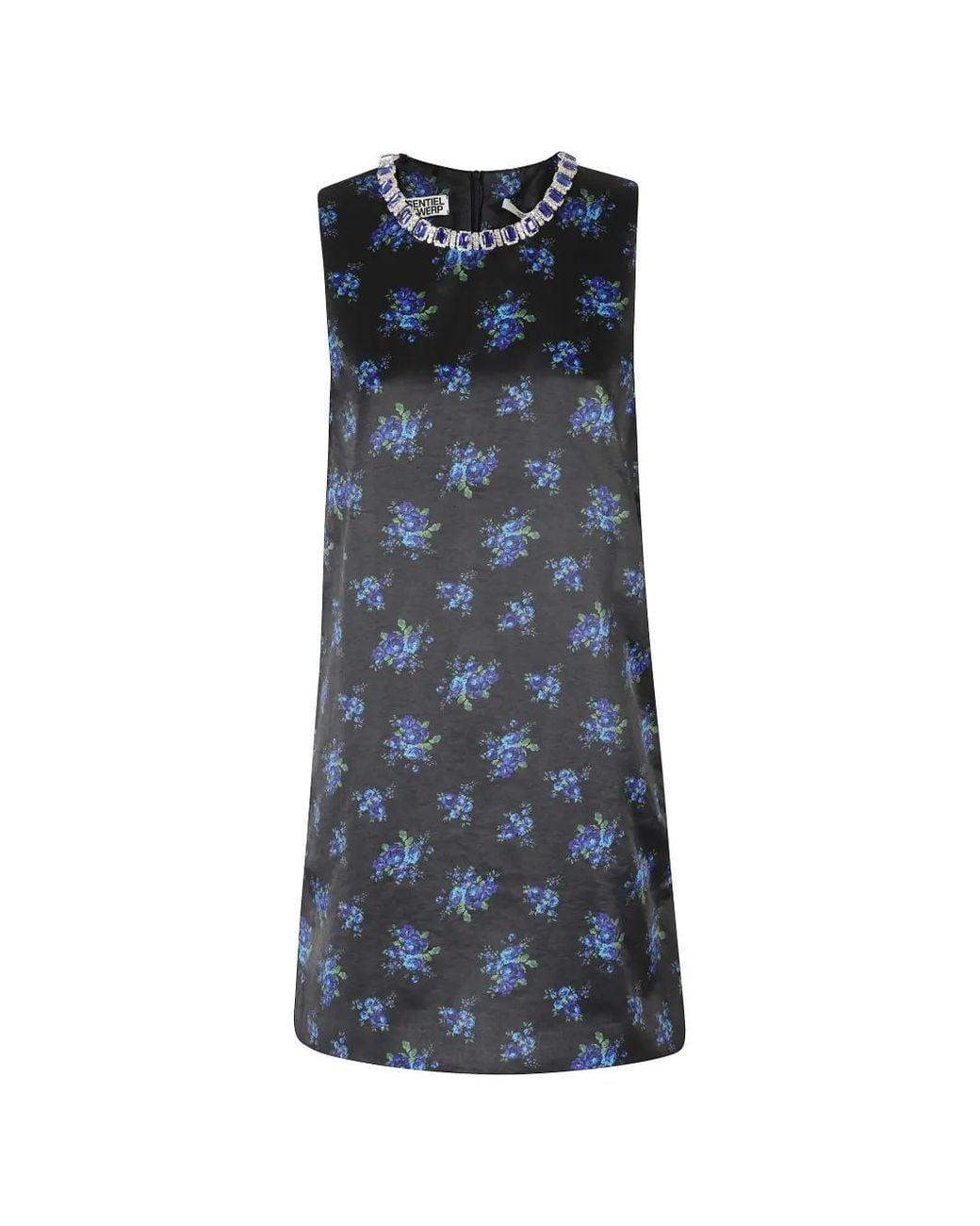 Essentiel Antwerp Blue Katia Crystal-Embellished Floral-Print Mini Dress