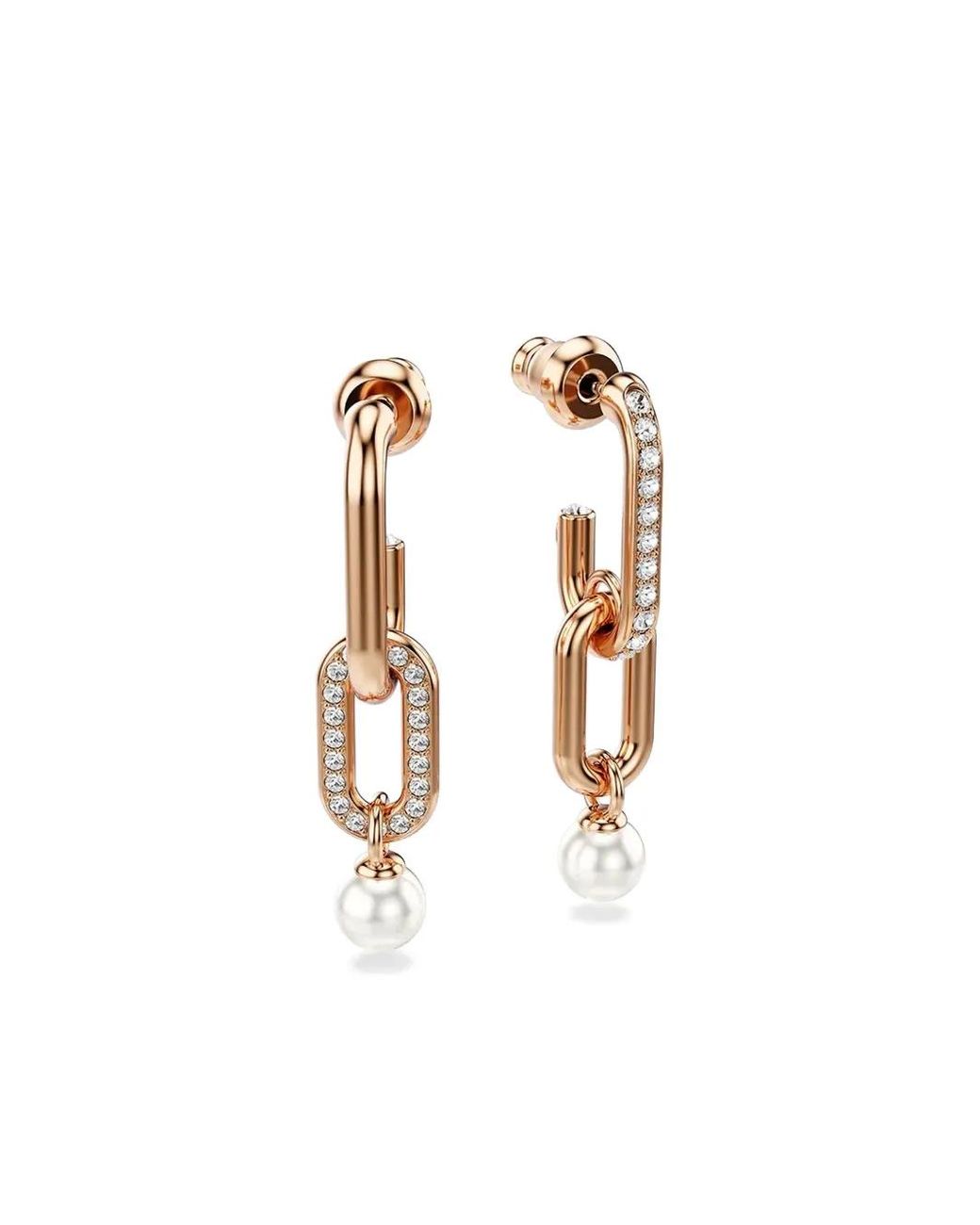 Swarovski White Constella Rose- Pearl Chain Earrings