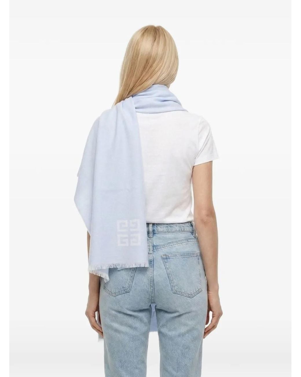 Givenchy White Logo-Intarsia Frayed Scarf
