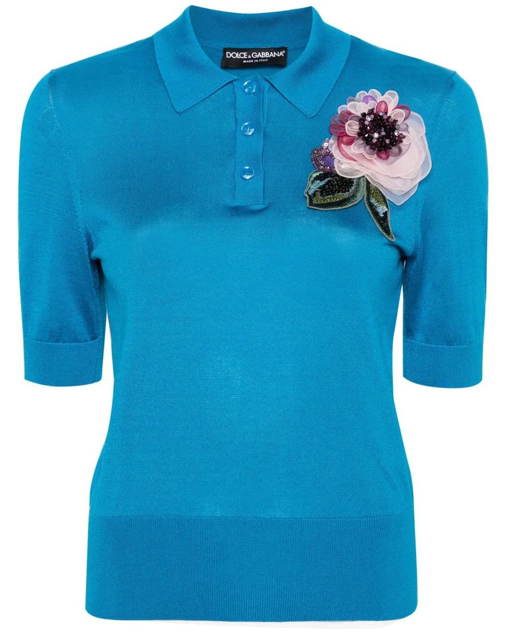 Dolce & Gabbana Floral-Appliqué Knit Polo Shirt in Blue | Lyst Dolce & Gabbana Floral-Appliqué Knit Polo Shirt in Blue | Lyst