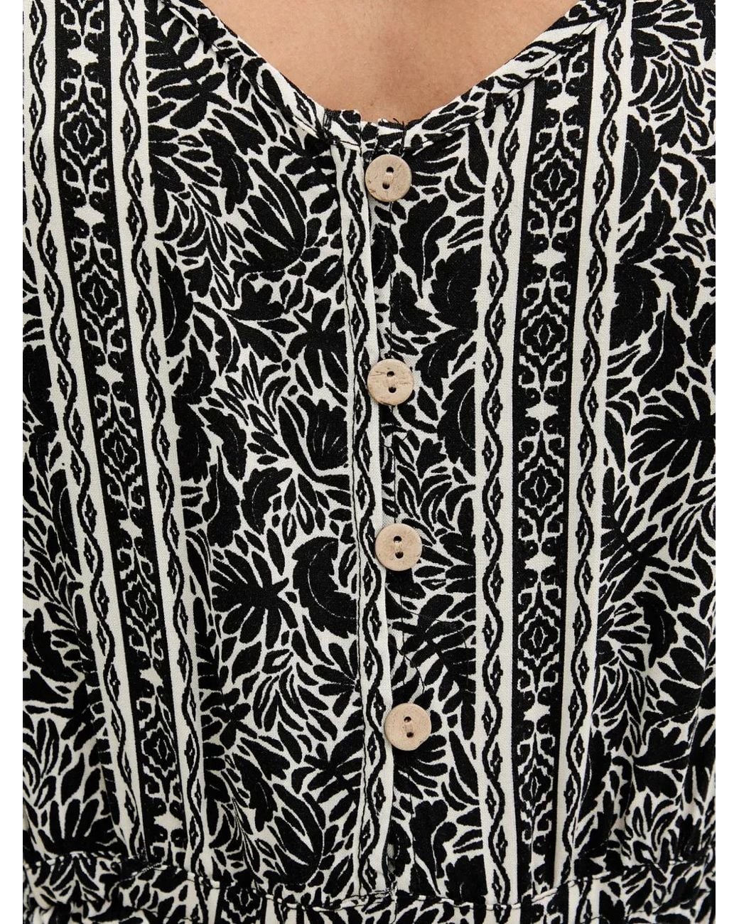 Rip Curl Black Molokai Floral-Print Button-Up Maxi Dress