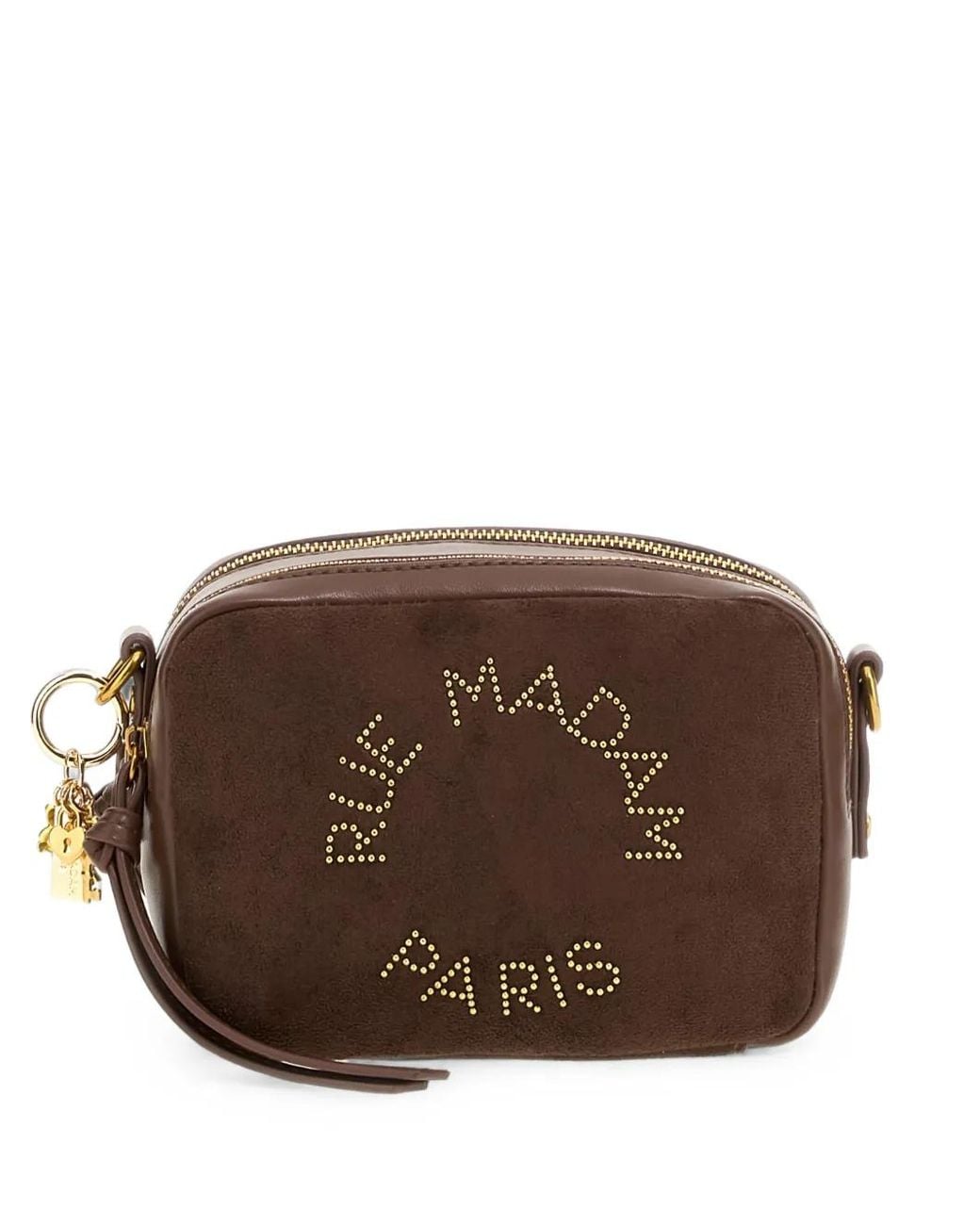 RUE MADAM PARIS Brown The Camera Studded Suede Shoulder Bag