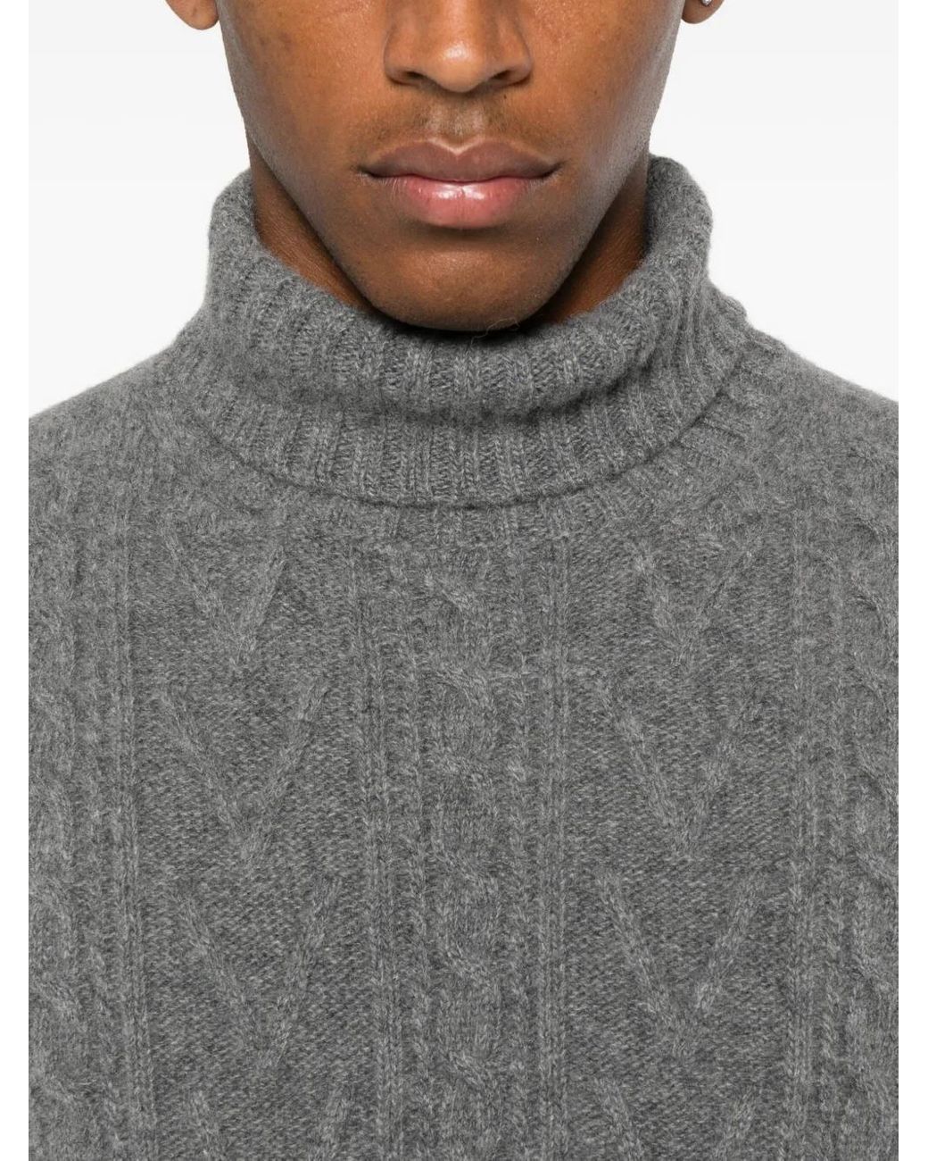 Fedeli Gray Cable-Knit Turtleneck Sweater for men
