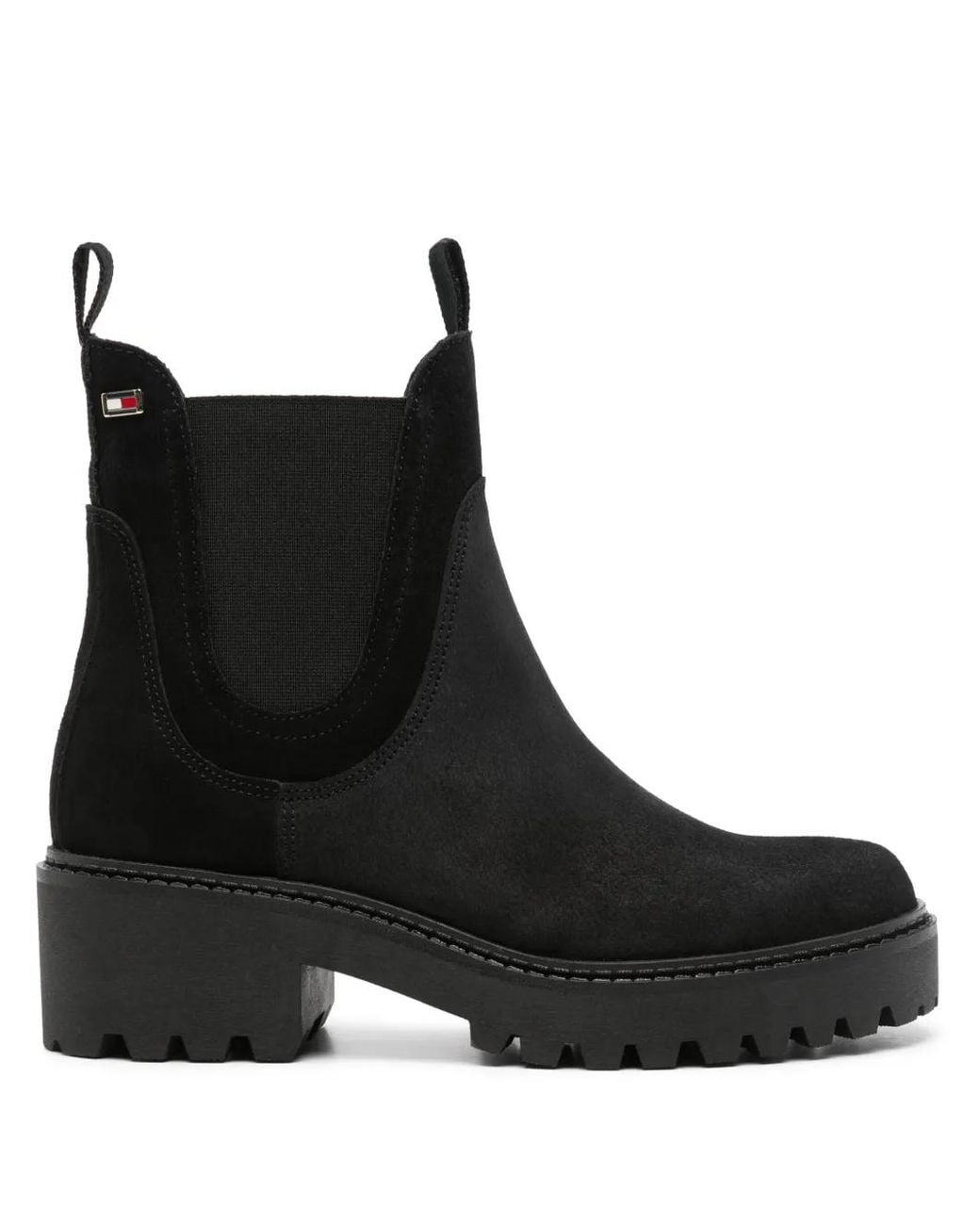 Tommy Hilfiger Black Logo-Plaque Suede Boots