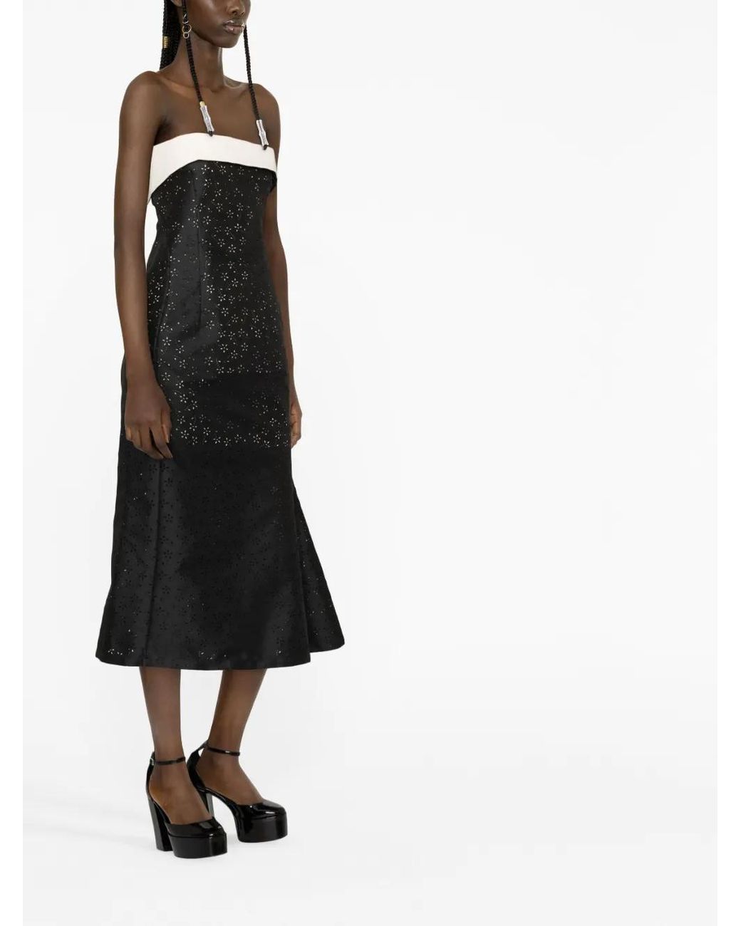 Philosophy Di Lorenzo Serafini Black Pointelle Knit Midi Dress