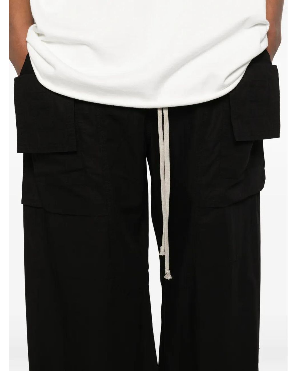 Rick Owens Black Cotton Drawstring Trousers for men