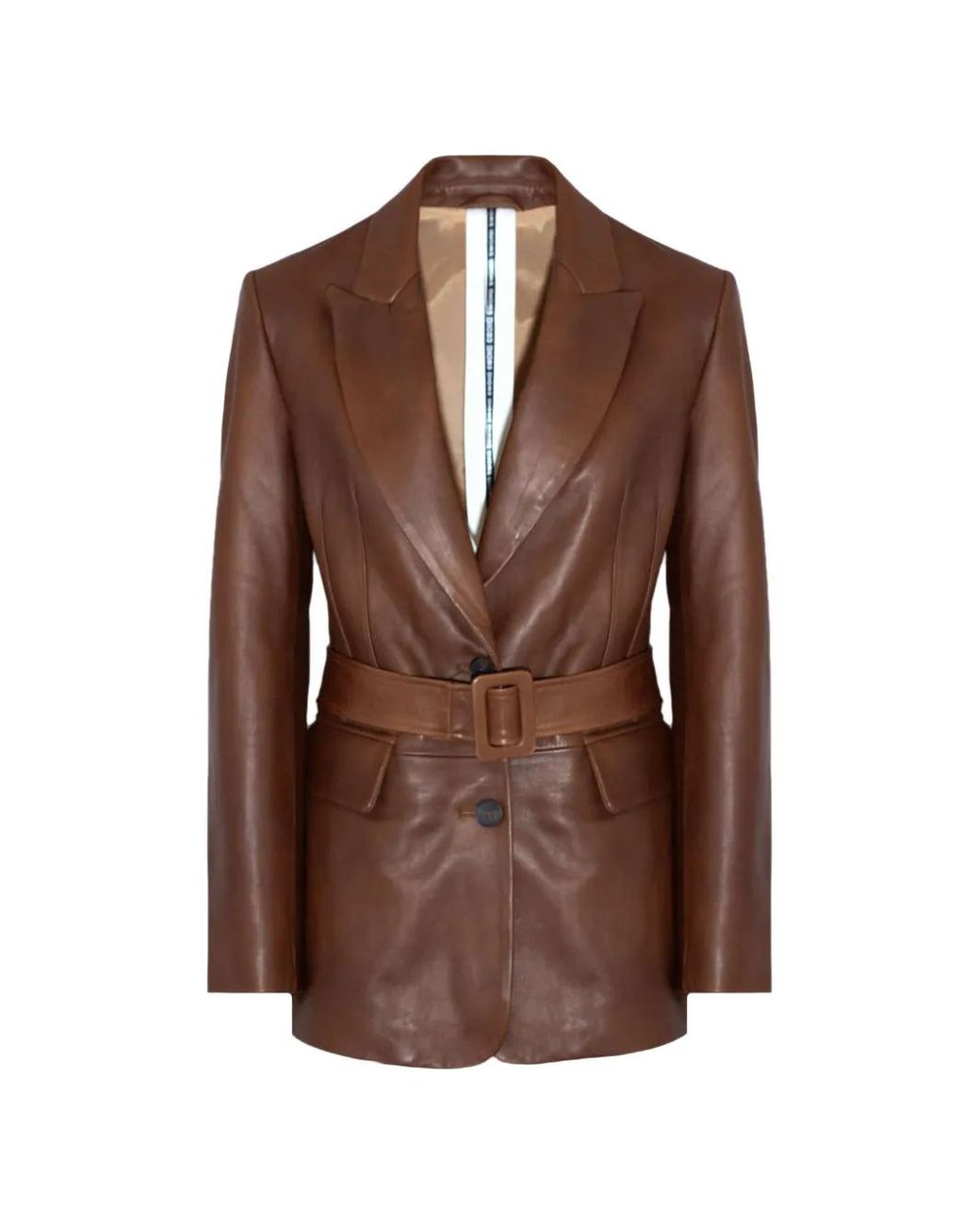 Blazer De Piel Con Botones Y Cinturón S.W.O.R.D de color Brown
