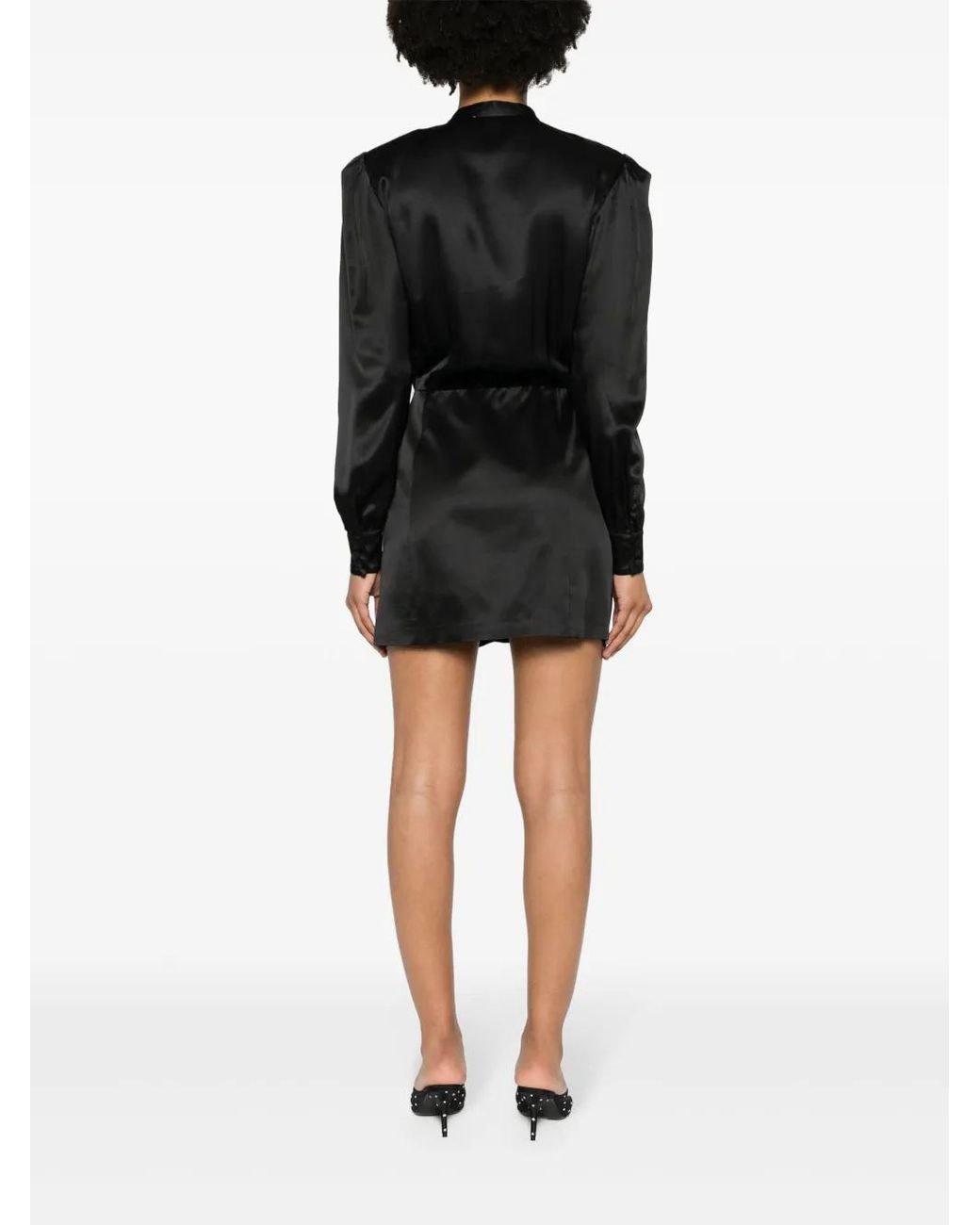 Alessandra Rich Black Long-Sleeve Silk Dress