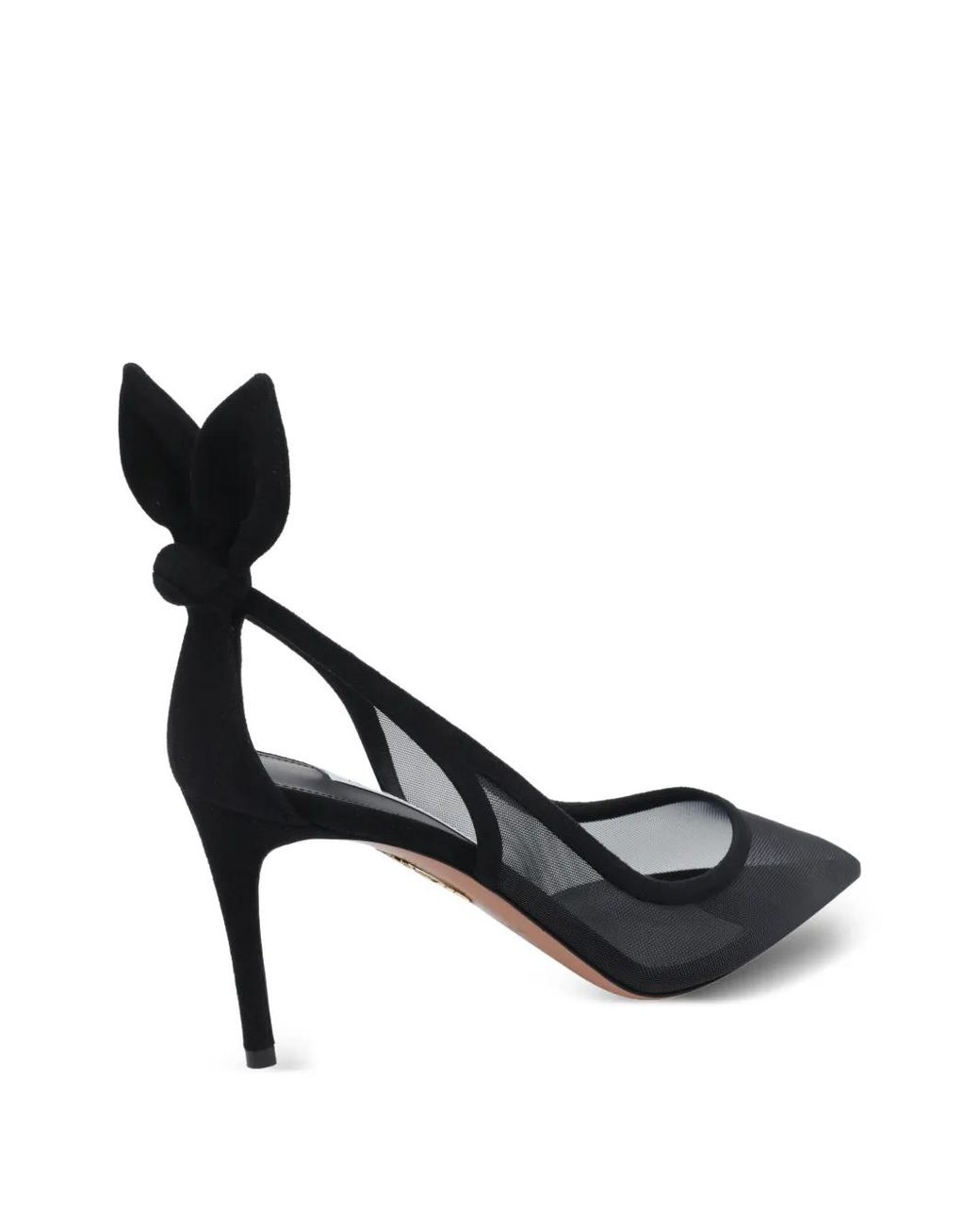 Aquazzura Black Bow Tie Mesh And Suede Pumps With Cut-Out Knot And High Heel