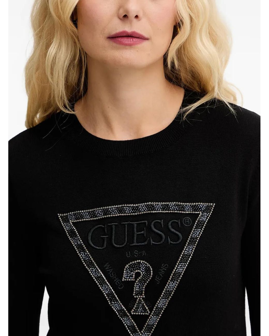 Guess Black Bead-Embellished Logo-Patch Jersey