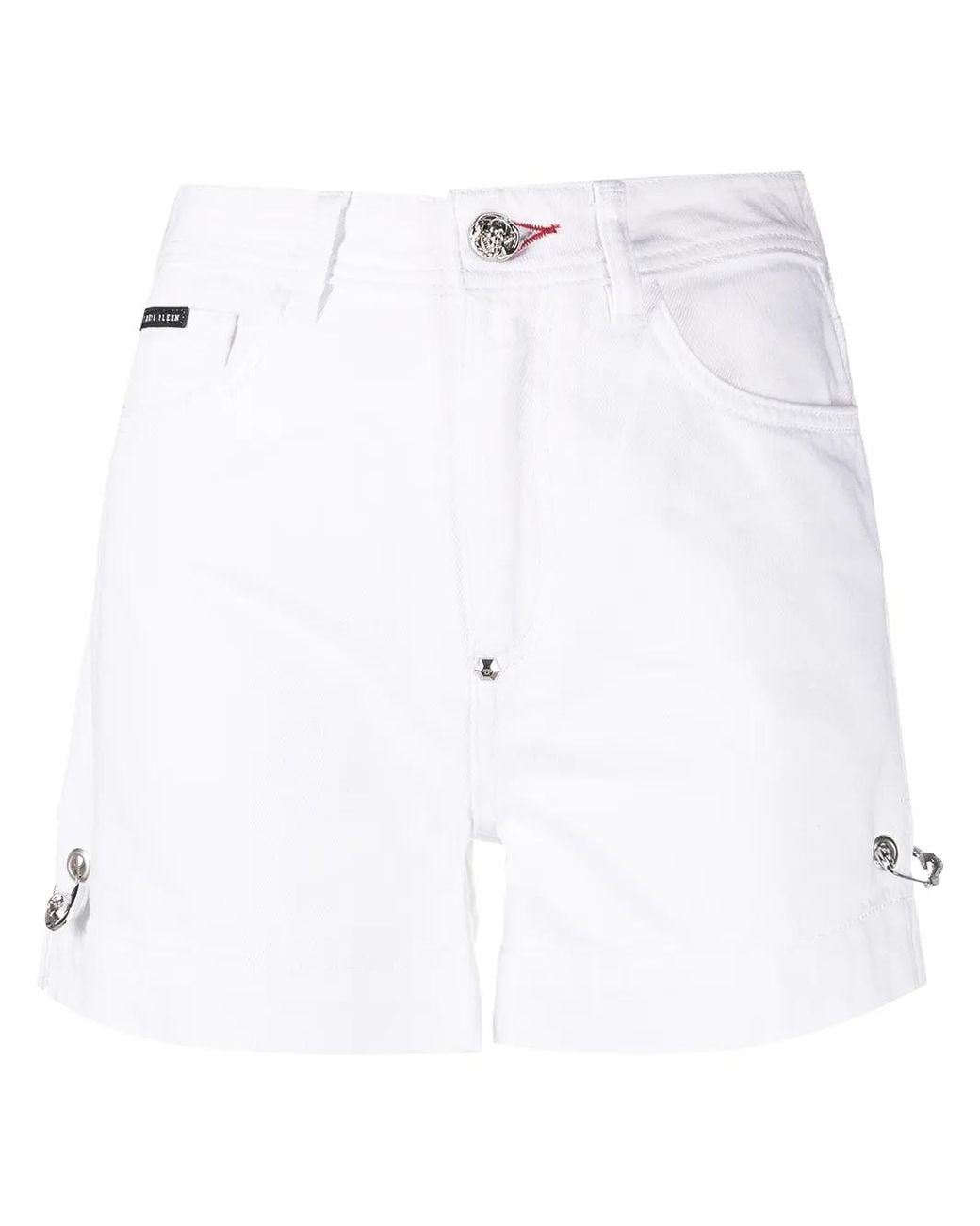 Philipp Plein White Safety-Pin Denim Shorts