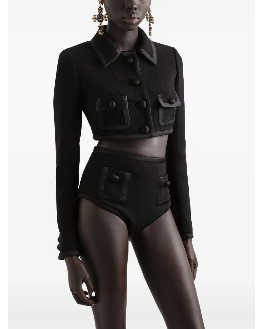 Dolce & Gabbana Black Button-Up Cropped Jacket