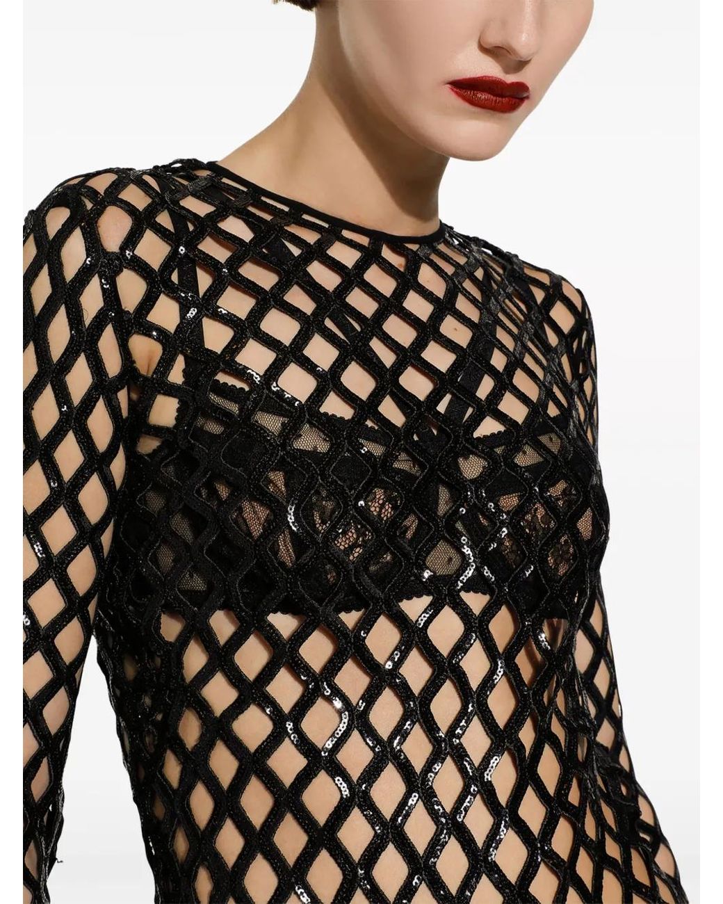 Dolce & Gabbana Black Maxi Sequinned Mesh Dress