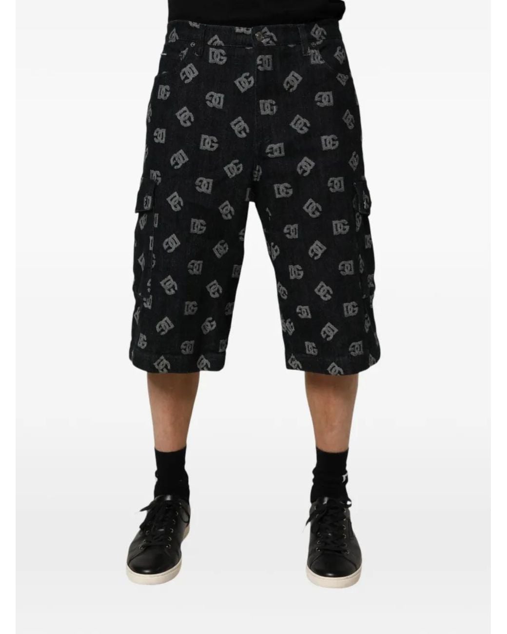 Dolce & Gabbana Black Logo-Print Cargo Shorts for men