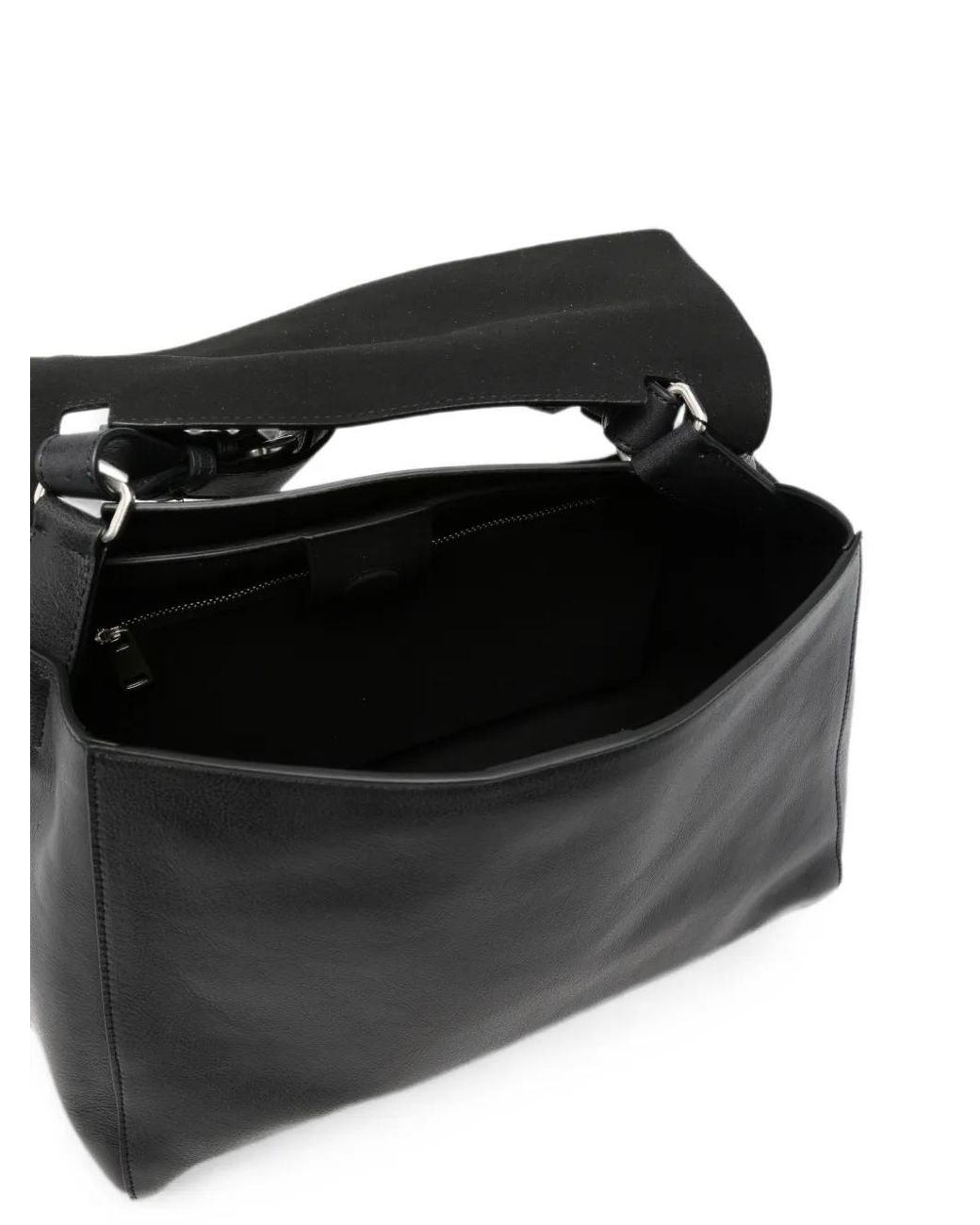 Orciani Black Medium Sveva Soft Logo-Plaque Foldover Tote Bag