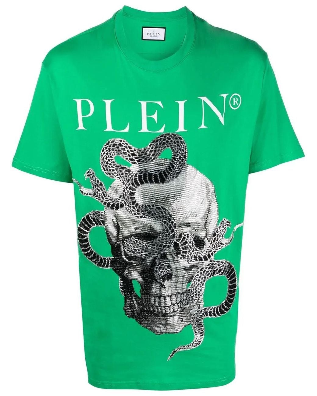 Philipp Plein Green Snake-Print Short-Sleeve T-Shirt for men