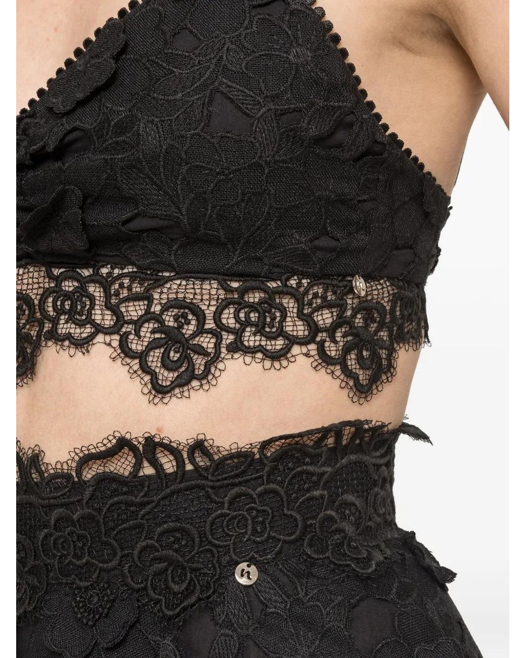 Nissa Black 3D Embroidery Cotton Midi Skirt