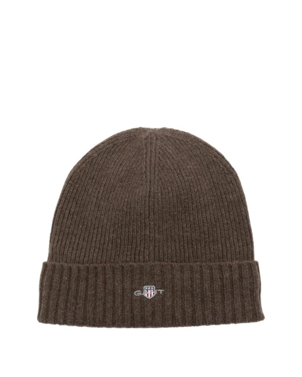 Gant Brown Shield Logo-Embroidered Beanie Hat