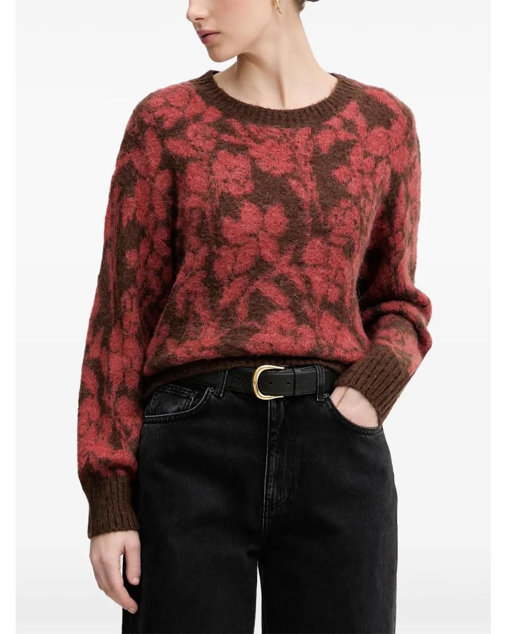 Benetton Red Floral-Intarsia Sweater