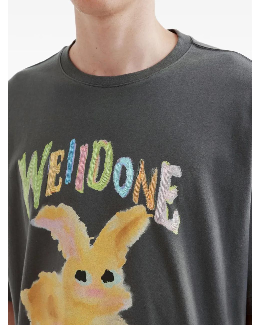 we11done Gray Graphic-Print T-Shirt for men