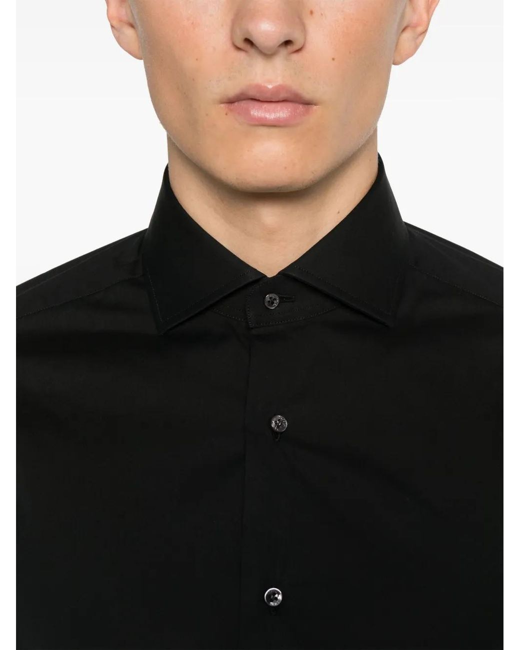 Barba Napoli Black Poplin Shirt for men