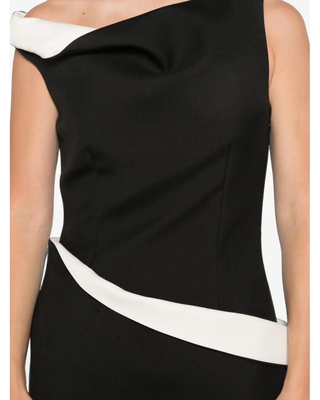 Rohe Black Asymmetric Two-Tone Midi Dress