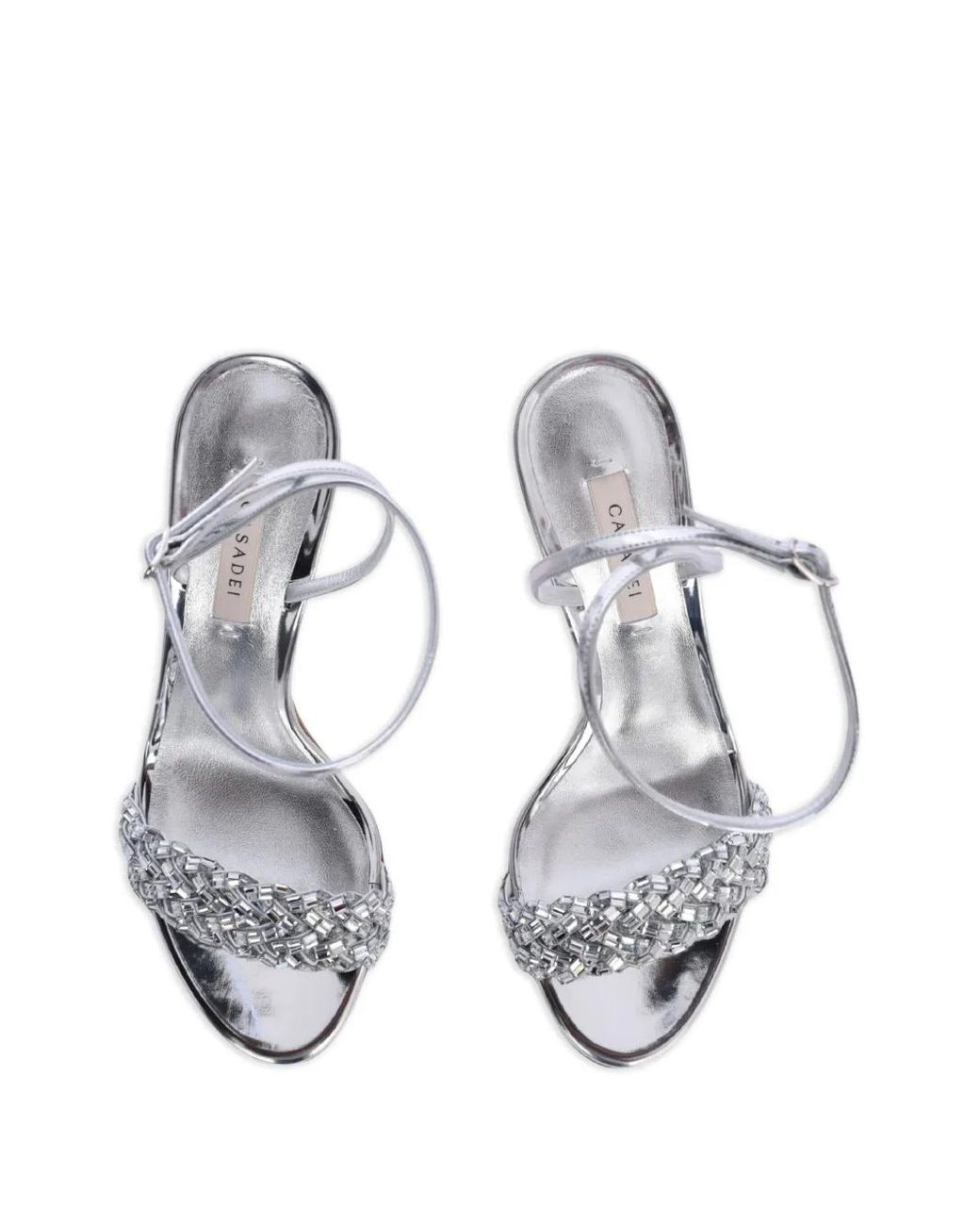 Casadei White 80Mm Julia Embellished Ankle-Strap Sandals