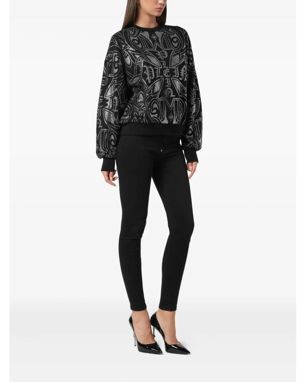 Philipp Plein Black Strass Gothic Sweatshirt
