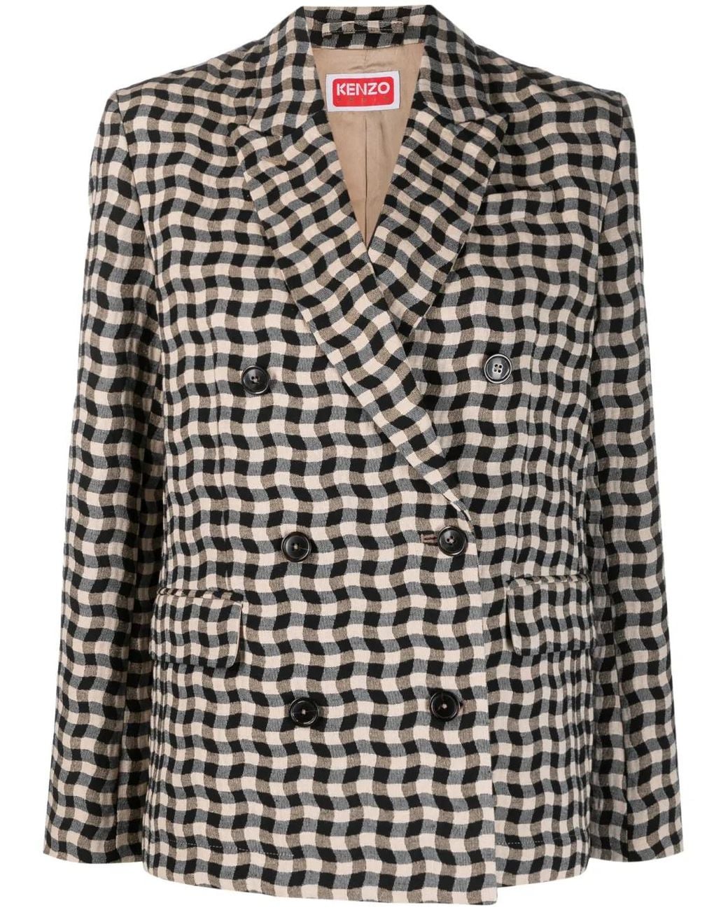 KENZO Black Wavy Check Double-Breasted Blazer