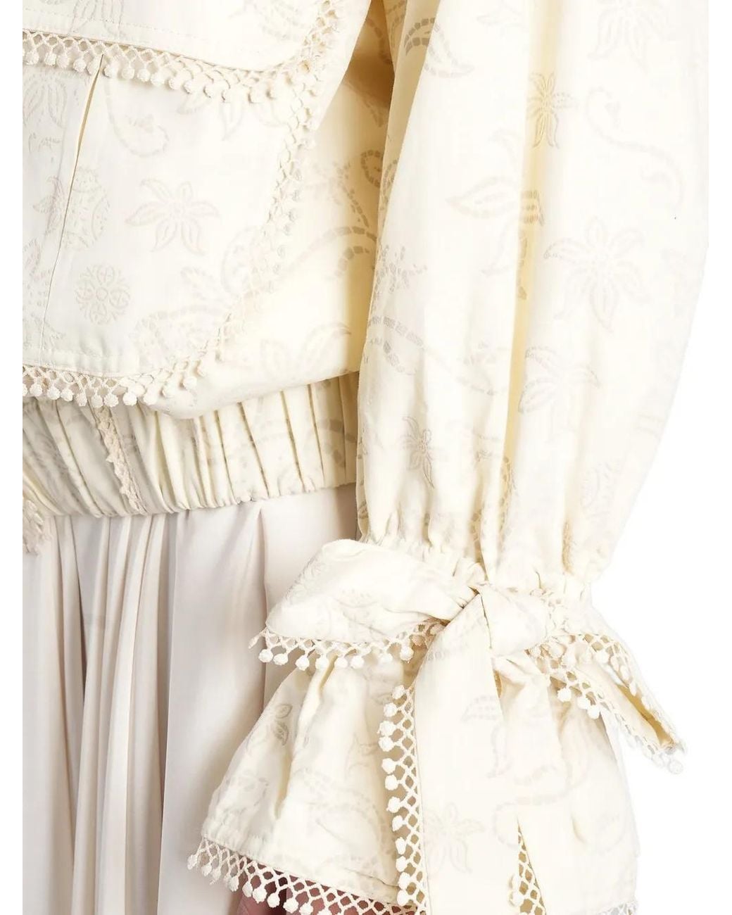 Siedres Natural Polca Floral-Print Tie-Cuff Jacket