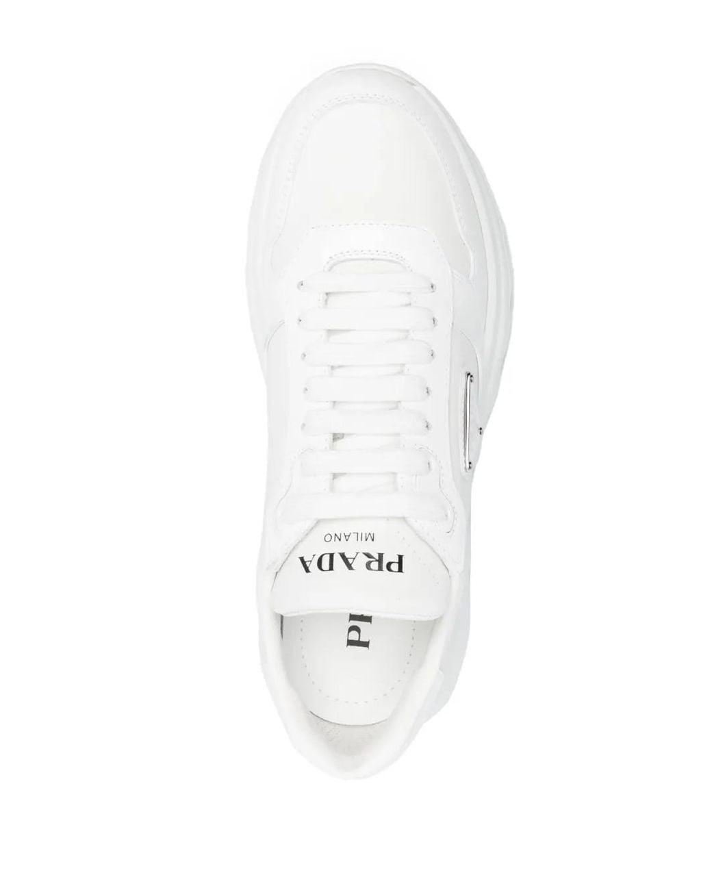 Prada White Triangle-Logo Low-Top Sneakers