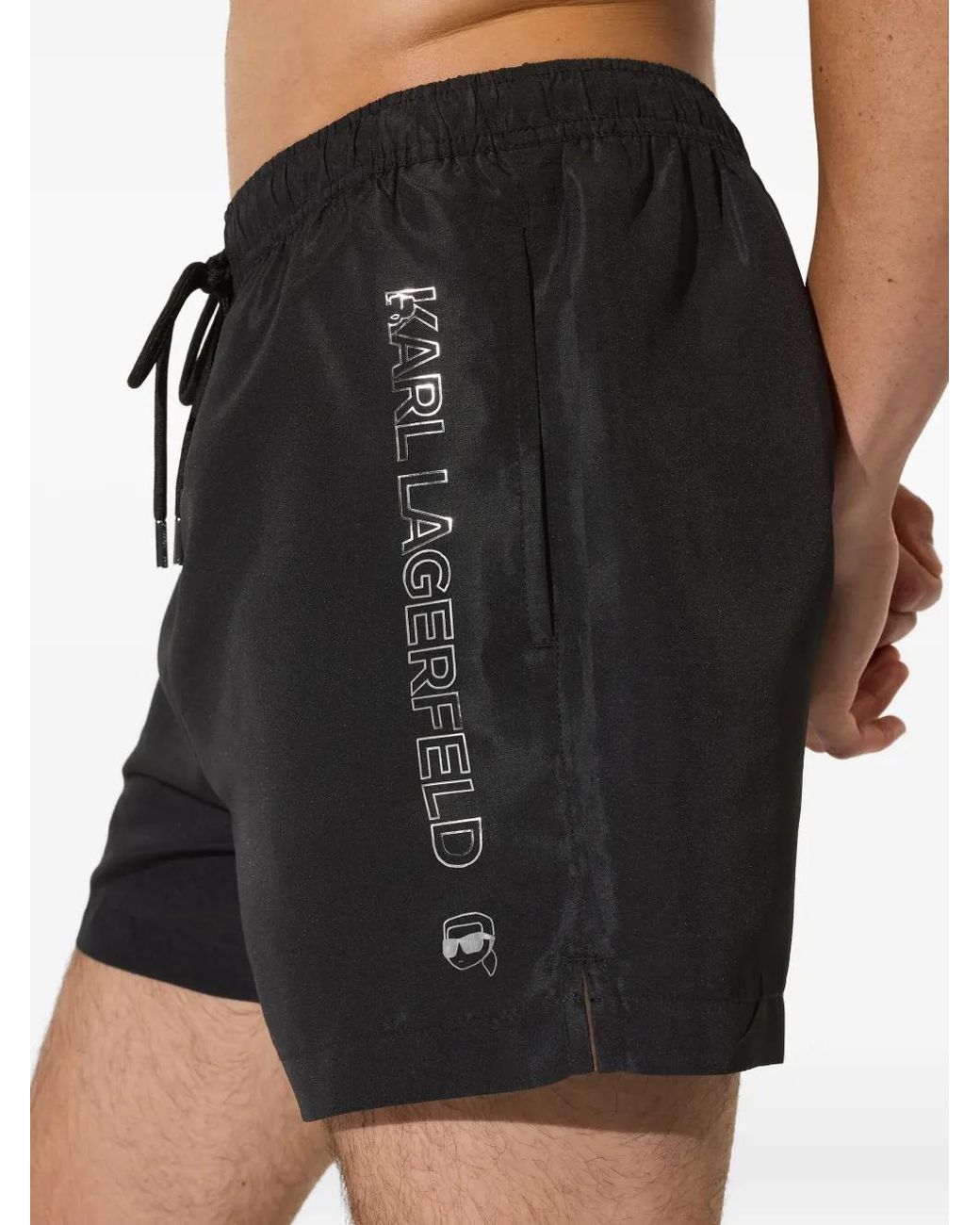 Karl Lagerfeld Black Ikon Logo-Print Swim Shorts for men