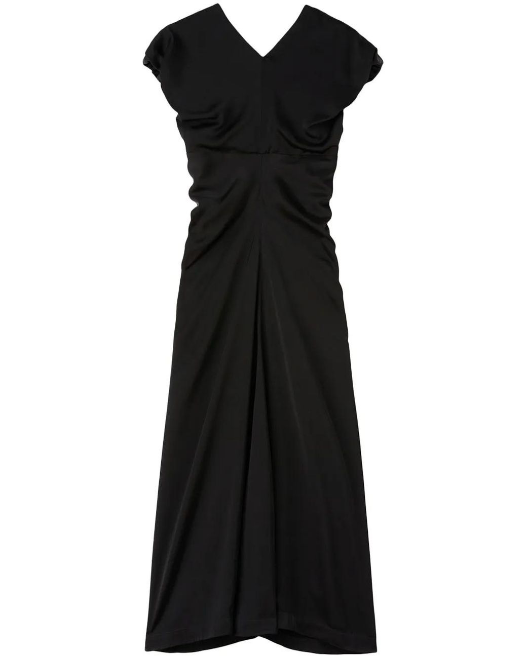 Jil Sander Black Gathered-Detail Satin-Finish Gown