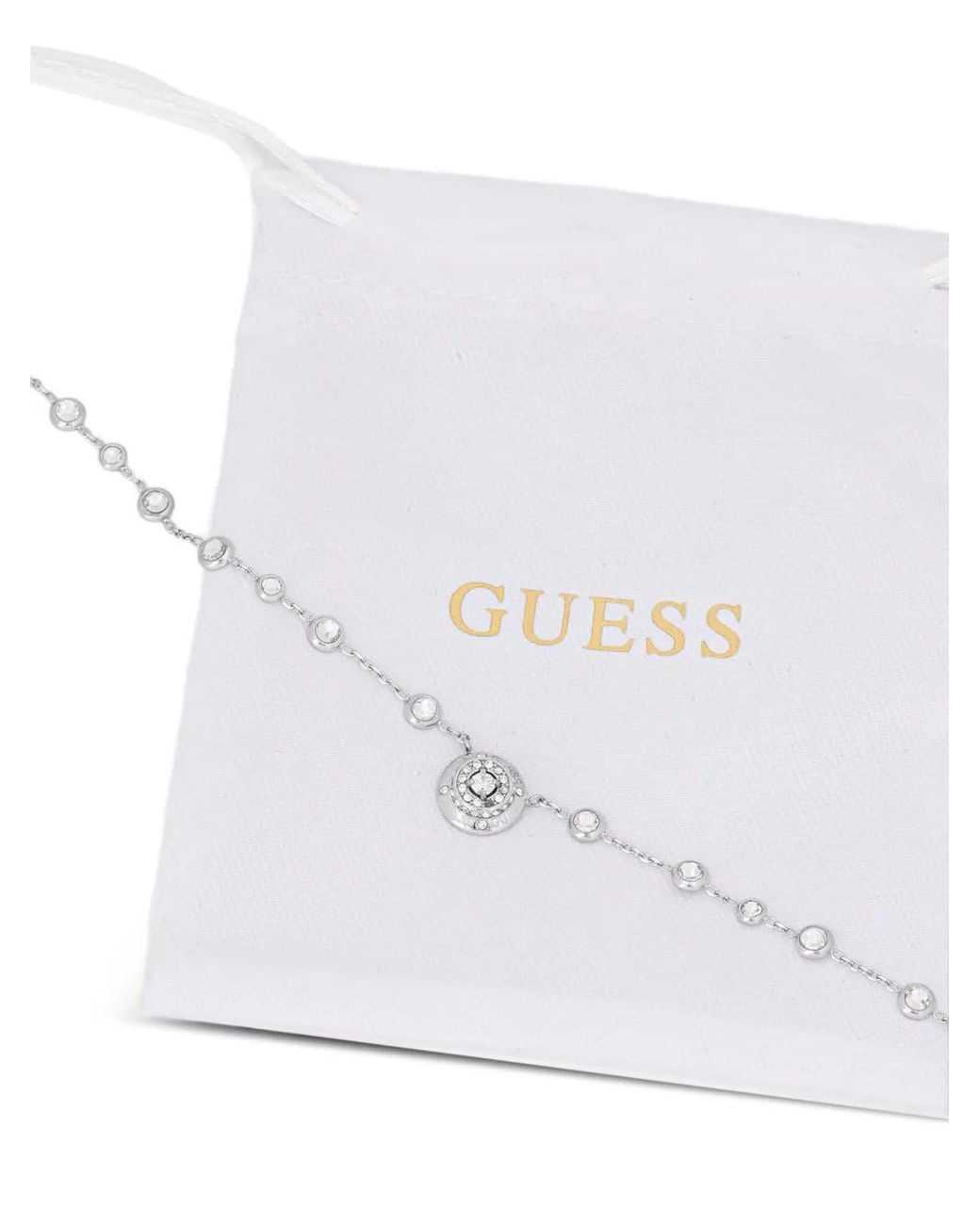 Guess White Borboleta Crystal-Embellished Logo-Pendant Necklace