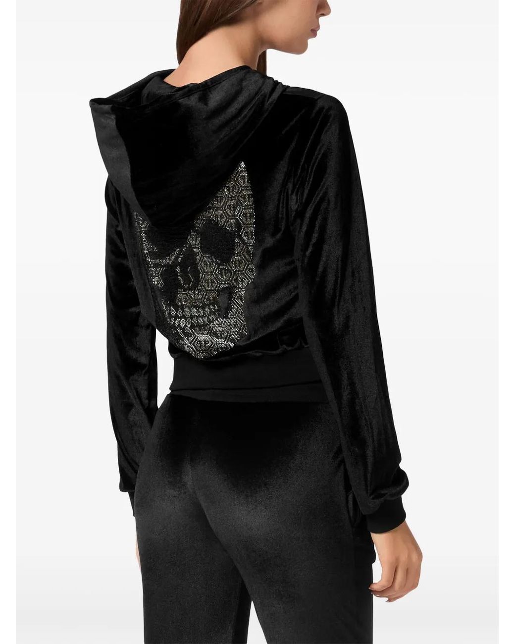 Philipp Plein Black Strass Skull Hoodie