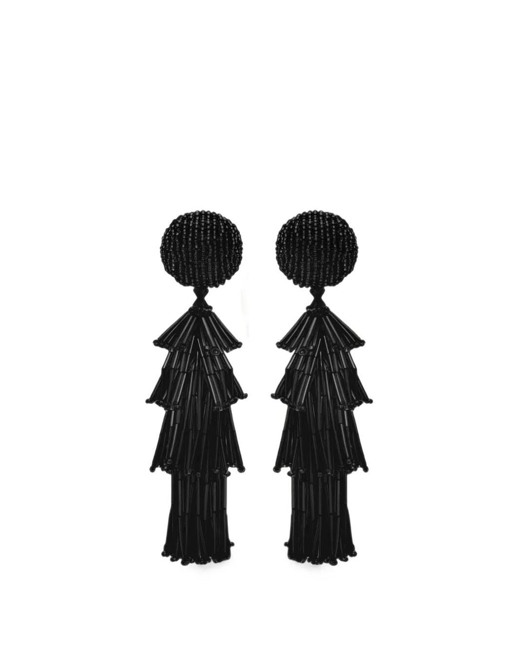 Oscar de la Renta Black Beaded Tassel Earrings