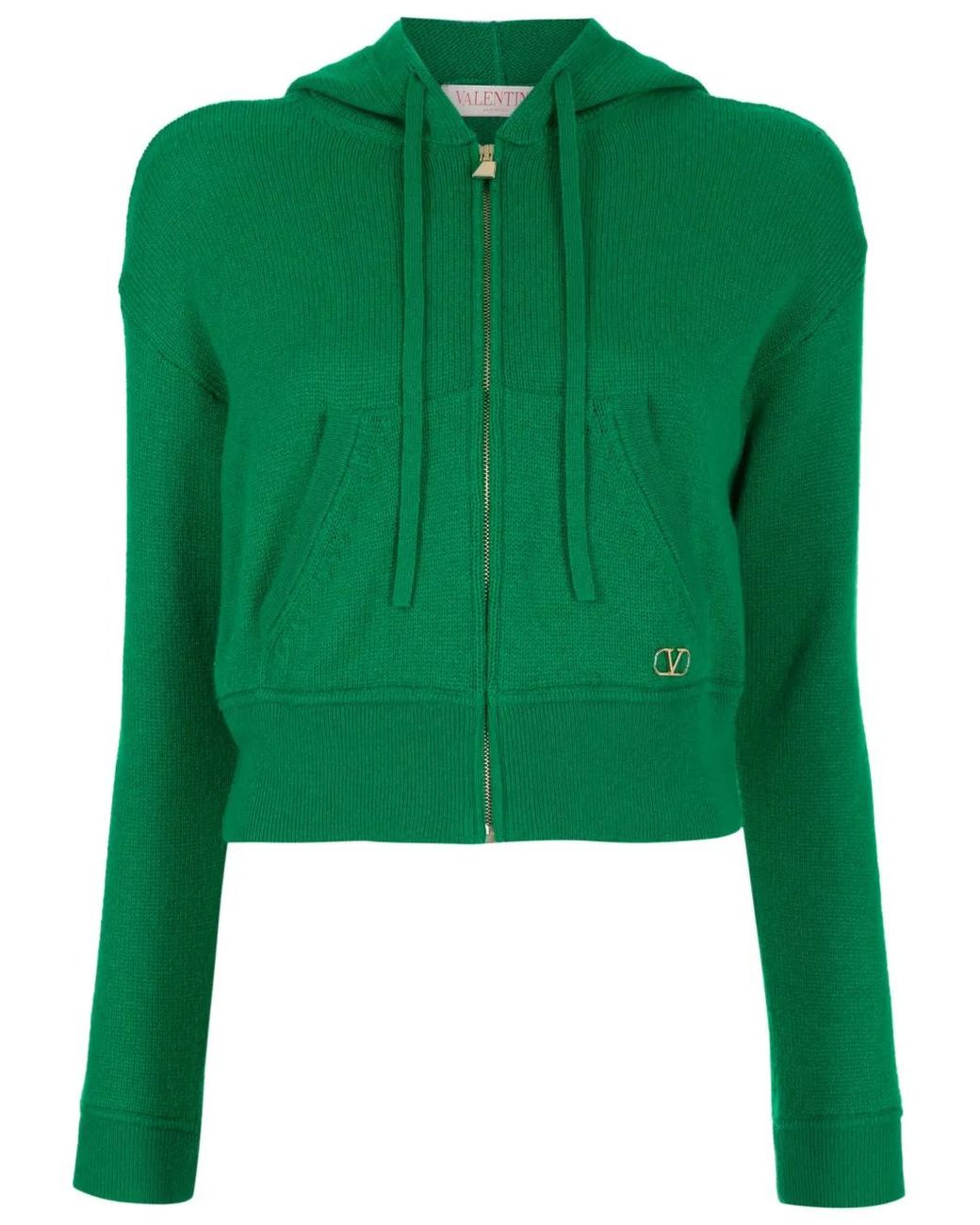 Valentino Garavani Green Logo-Plaque Cashmere Hoodie