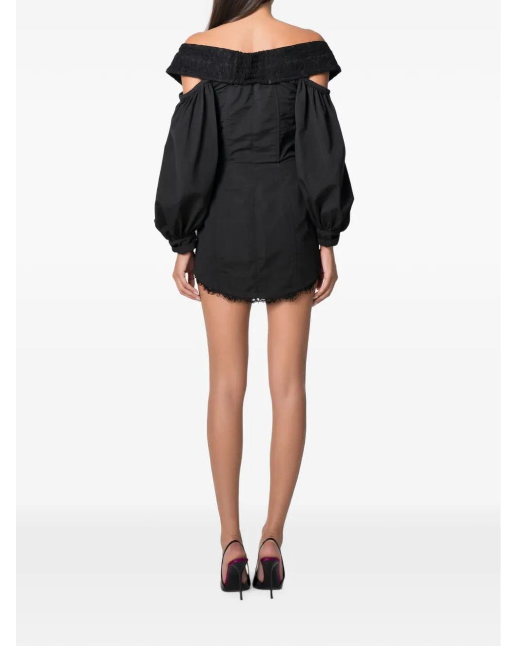 NORINA ST Black Aida Lace-Panelled Off-Shoulder Mini Dress