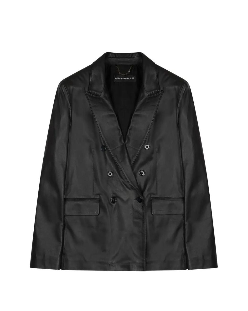 Department 5 Black Double-Breasted Leather Blazer