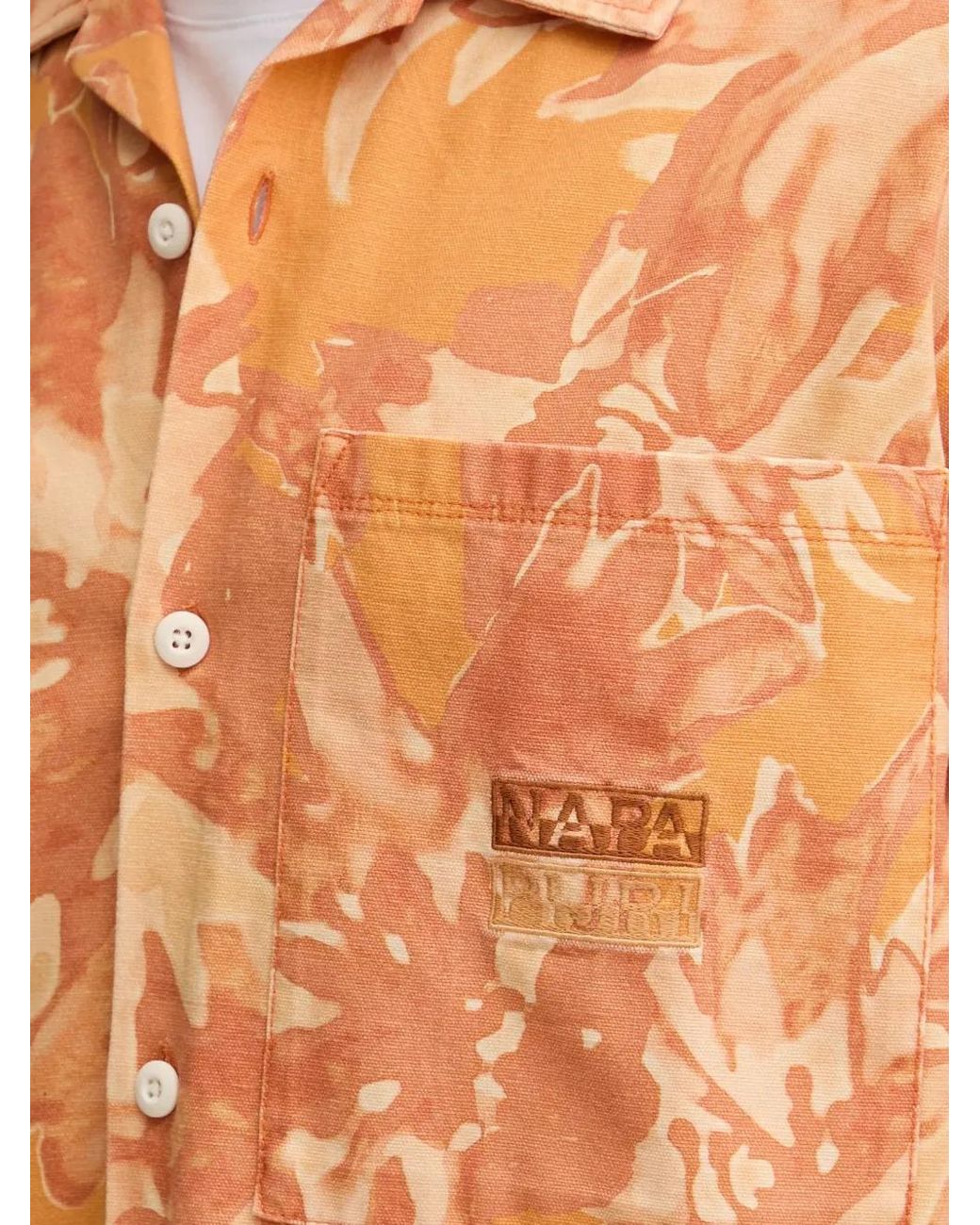 Napapijri Orange Printed Pocket Shirt for men