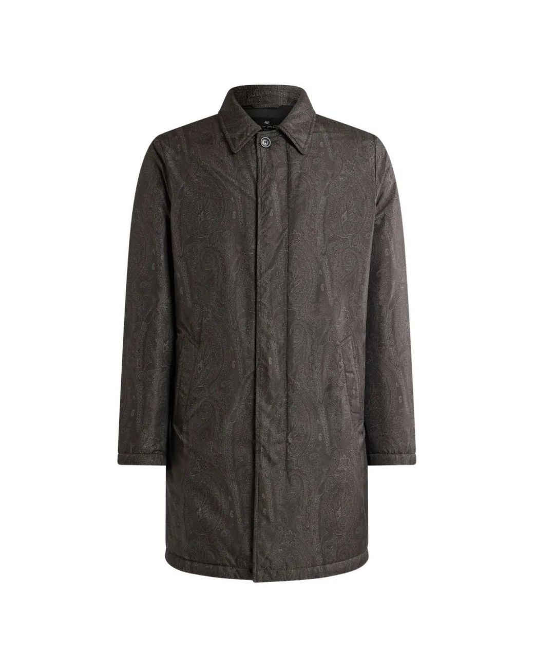 Etro Gray Padded Raincoat With Arnica Motif for men