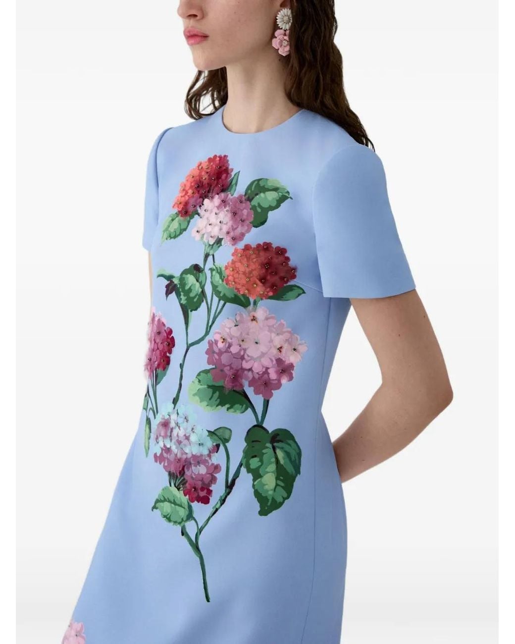 Carolina Herrera Blue Hydrangea-Embroidered Shift Dress