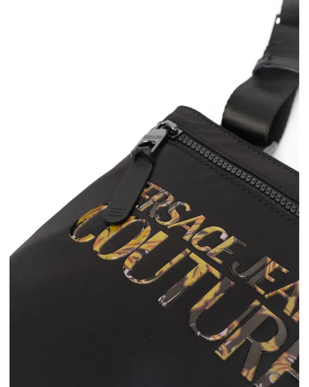 Versace Jeans Couture Black Logo Print Crossbody Bag for men