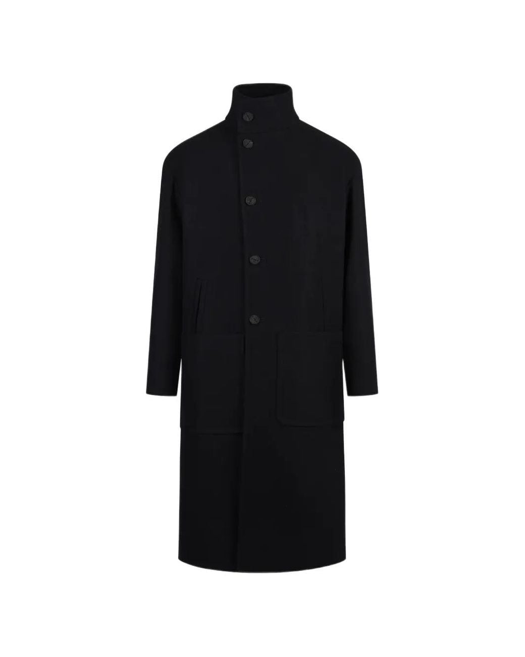 Hevò Black High-Neck Single-Breasted Coat for men