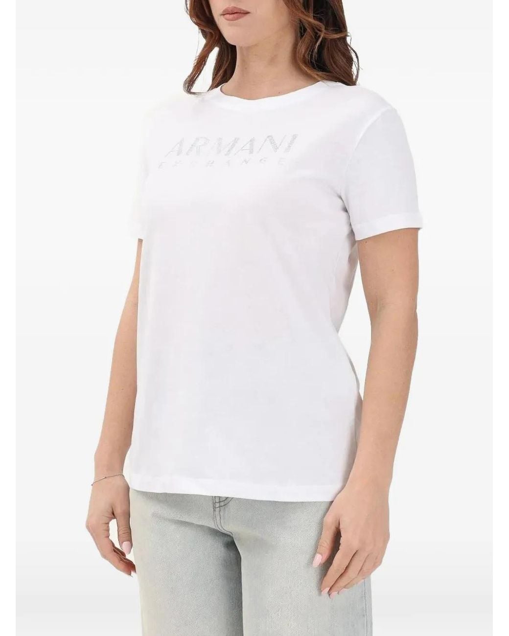 ARMANI EXCHANGE White Crystal-Embellished Logo T-Shirt