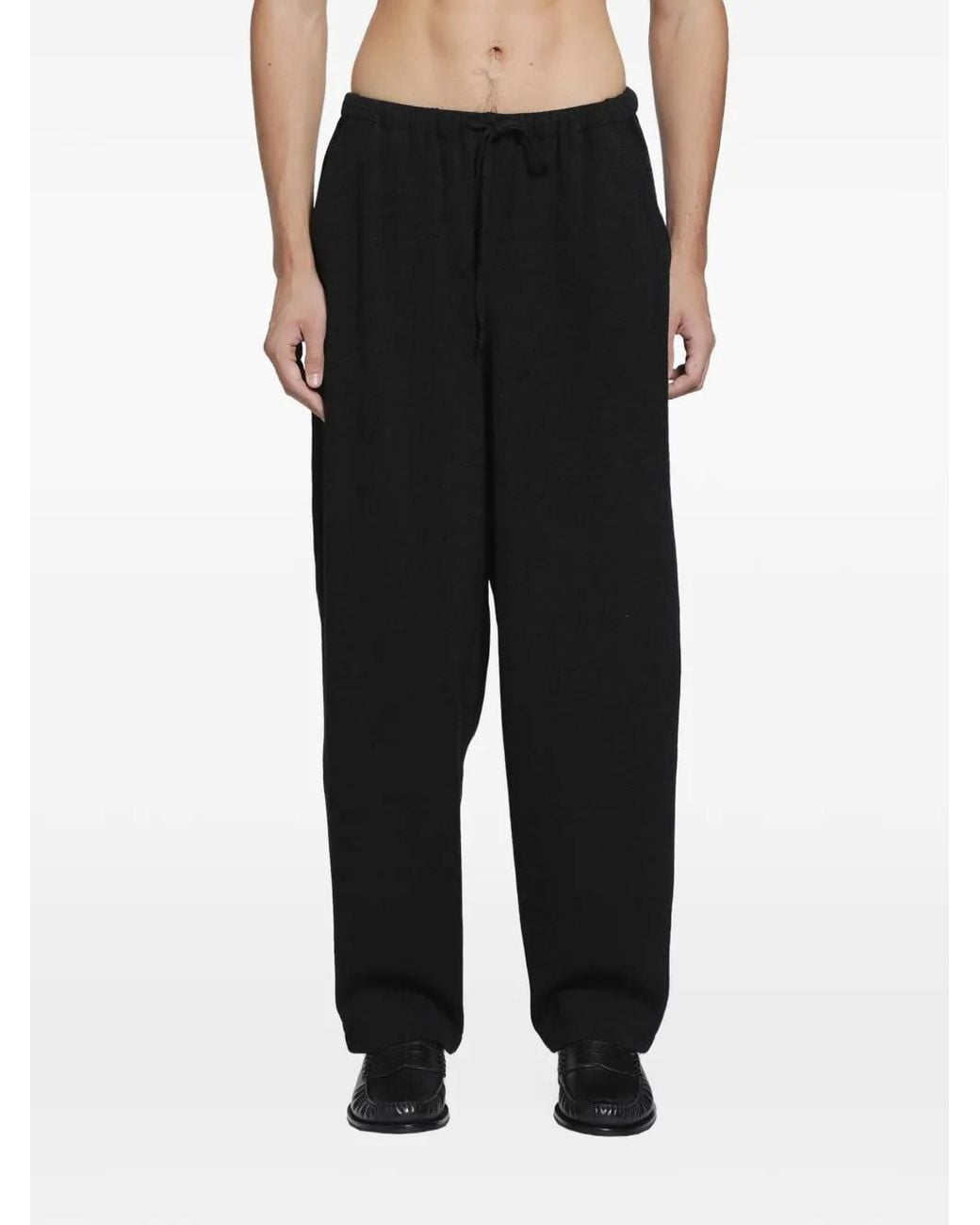 Comoli Black Drawstring-Waist Wool Trousers for men