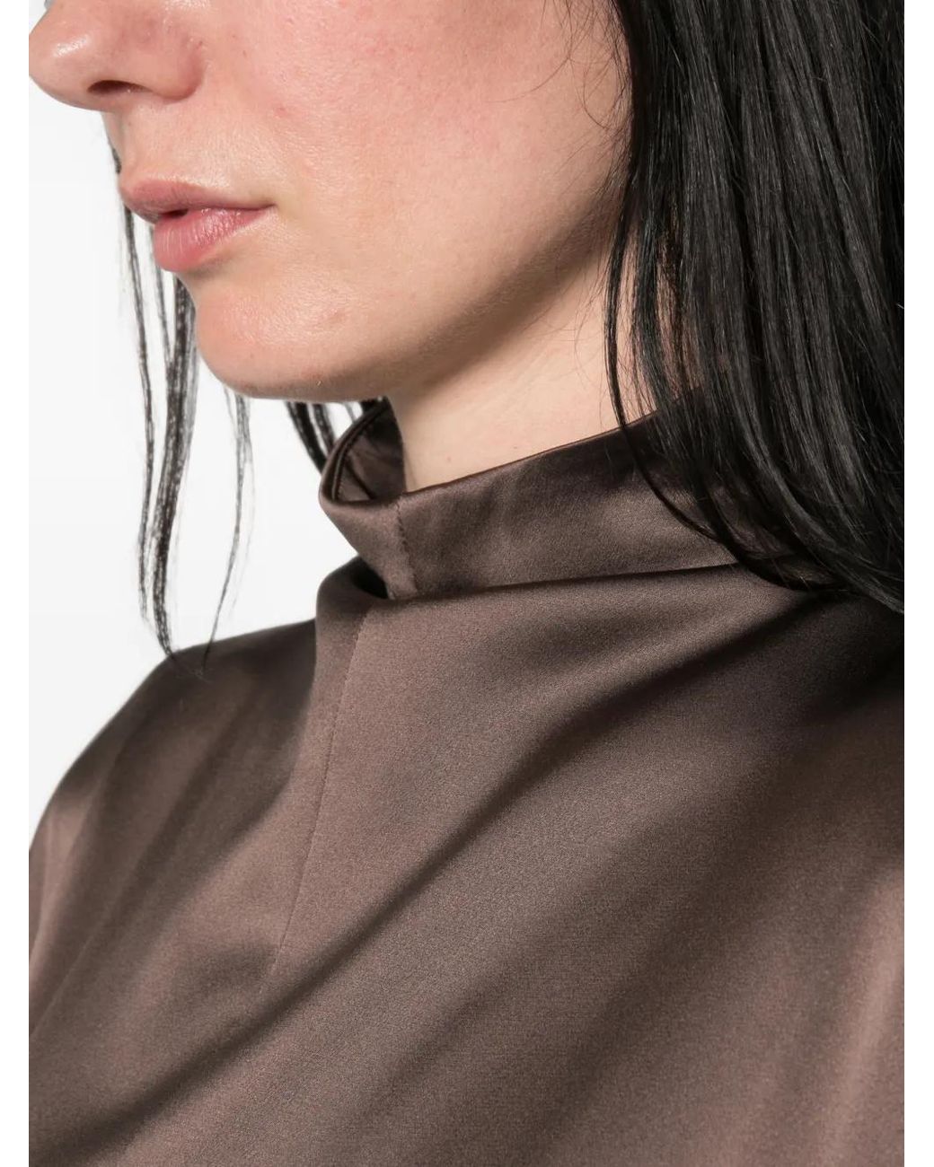Max Mara Brown Satin High-Neck Maxi Dress
