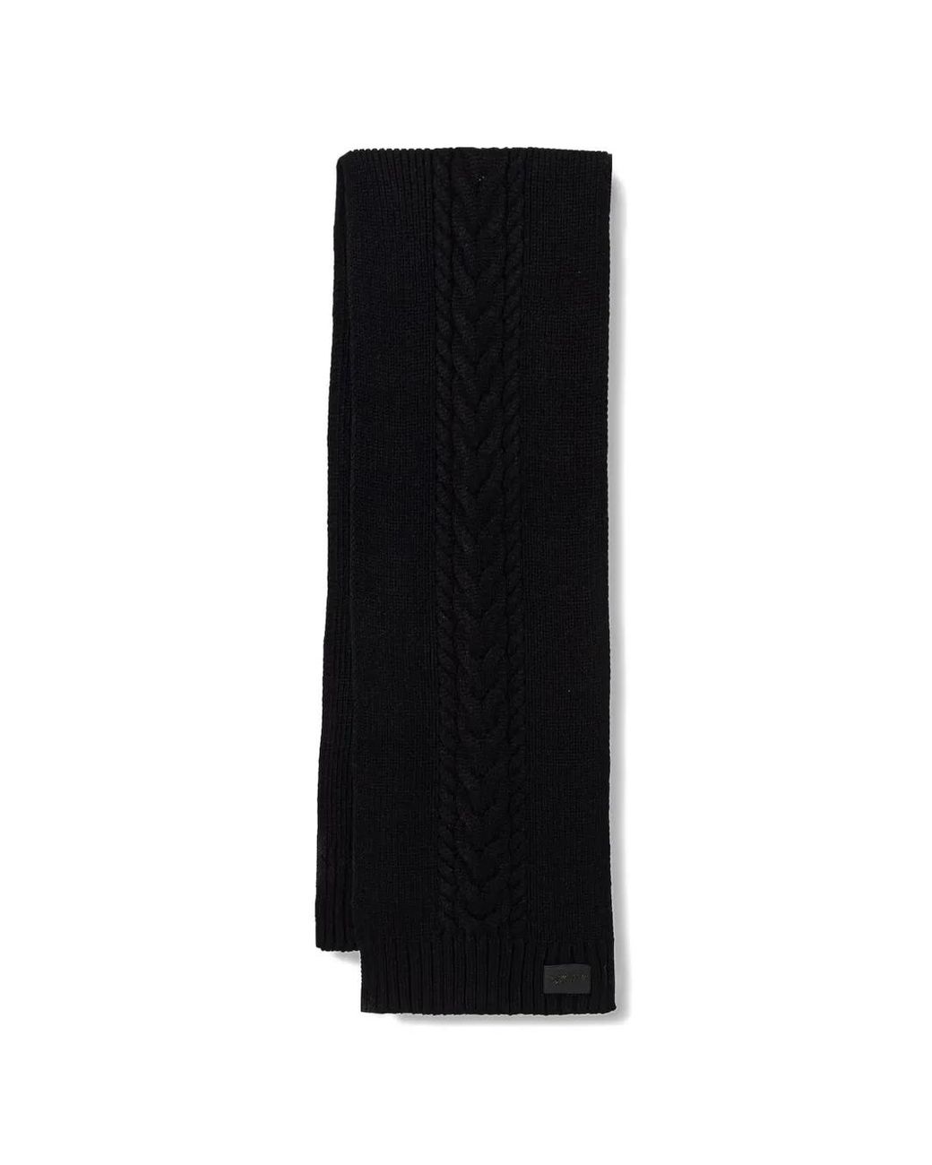 DKNY Black Cable-Knit Ribbed Scarf
